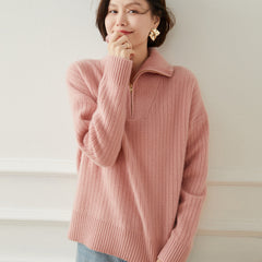Temperament Retro Large Lapel Long-sleeved Casual Cashmere Sweater