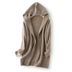 Solid Color Cashmere Knitted Cardigan Mid-length Top for Women