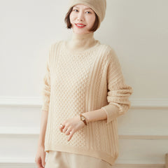 High Round Neck Loose Thickened Bottoming  Cashmere Sweater for Women