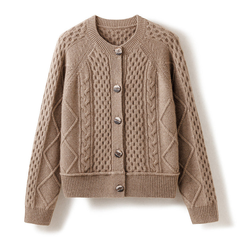 Round Neck Single-breasted Knitted Thickened Coat Long-sleeved Twisted sweater