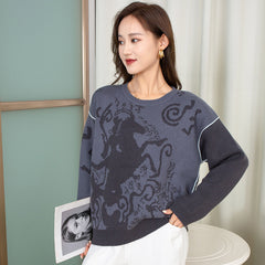 Women's Round Neck Pullover Knitted Sweater Long Sleeve Warm Cashmere