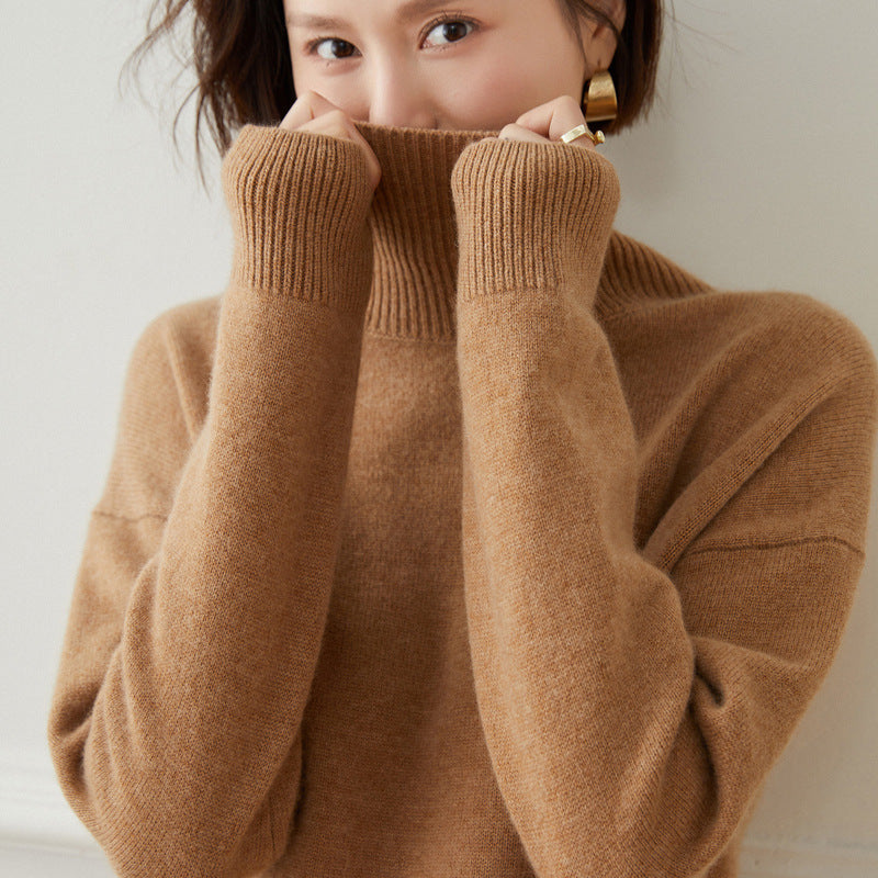Thickened Turtleneck Pullover Loose Solid Color Casual Simple Slimming Knitted Cashmere Sweater