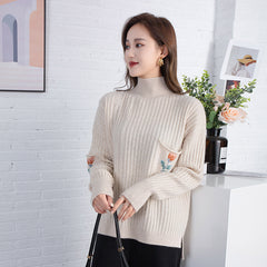 Women's High neck Cashmere Sweater Loose Long Sleeve Warm Cashmere