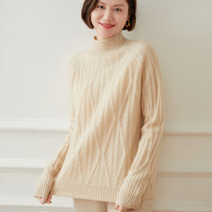 Half Turtleneck Thickened Slim Raglan Sleeve  Cashmere Sweater for Women