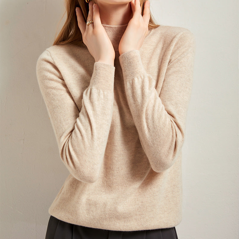 Half Turtleneck Solid Color Slim Casual Versatile Knitted Long-sleeved Cashmere Sweater for Women