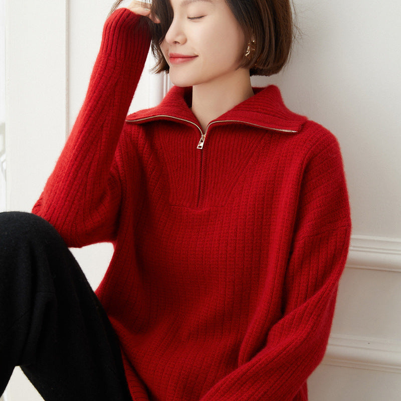Temperament Retro Large Lapel Long-sleeved Casual Cashmere Sweater