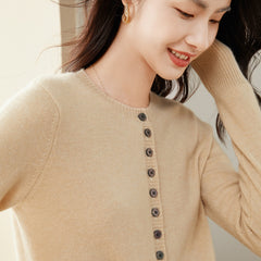 100% Pure Cashmere Cardigan Knitted Cashmere Round Neck Cardigan Women's Long Sleeve  Slim Sweater