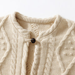 Soft Cable Knit Sweater Cardigan for Women Retro Round Neck Twist Cardigan Cashmere Sweater
