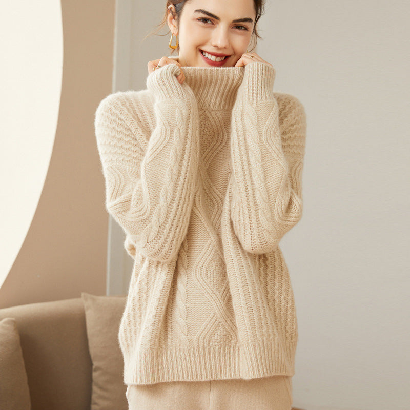 Pure Pullover Turtleneck Cashmere Sweater Long Sleeve Loose Thickened Knitted Sweaters