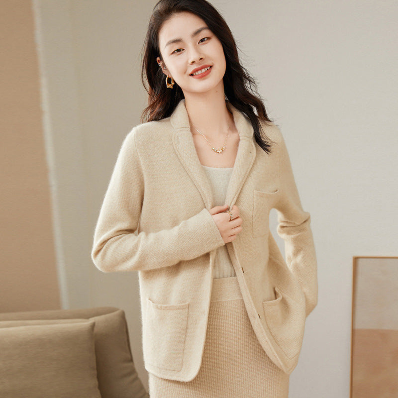 Collar Jacket Women's Short Thickened Temperament Knitted  Cashmere Cardigan