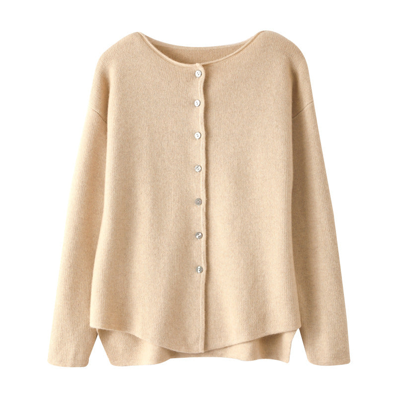 New Retro Knitted Siping Thickened Cashmere Women's Jacket Short Round Neck Cardigan