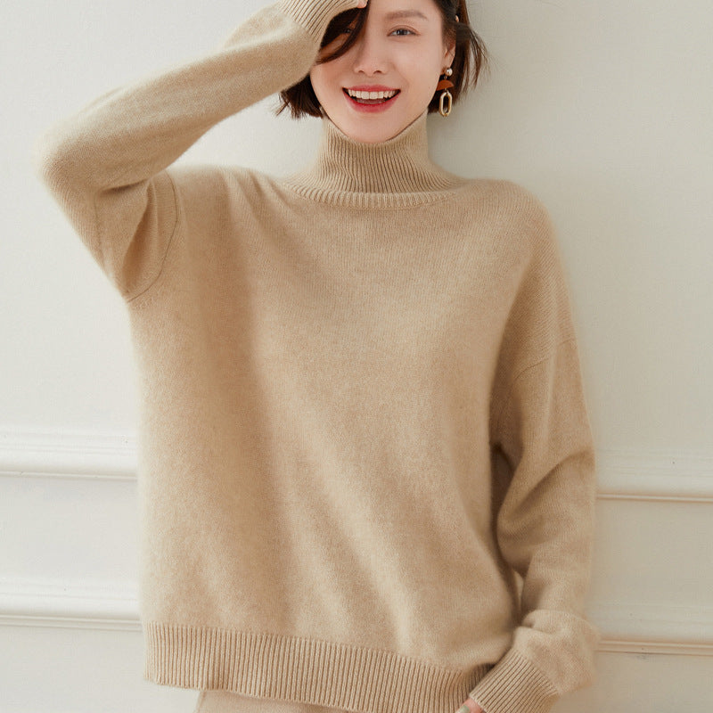Thickened Turtleneck Pullover Loose Solid Color Casual Simple Slimming Knitted Cashmere Sweater