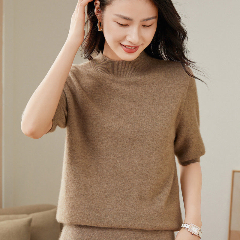 Half Turtleneck Women's 100% Pure Cashmere Sweater  Short Sleeve Cashmere Sweater