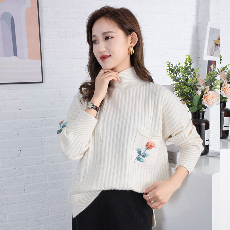 Women's High neck Cashmere Sweater Loose Long Sleeve Warm Cashmere