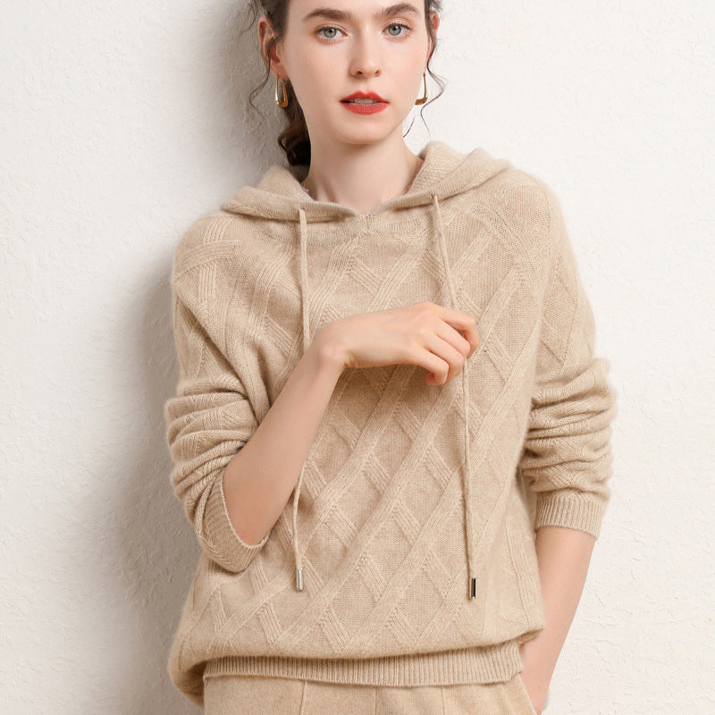 Hoodie Sweater for Women Cashmere Long Sleeve Loose Cashmere Sweater