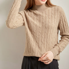 Half turtleneck Long-sleeved Versatile Cable Knit Casual Cashmere Sweater
