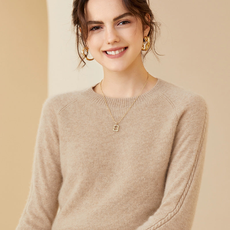 Round Neck Cashmere Long-sleeved Low-Neck  Cashmere Sweater