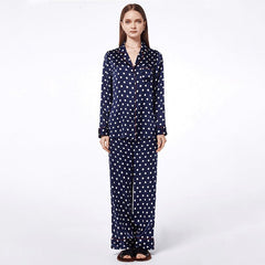 Classic Dot Long Sleeves Mulberry Silk Sleepwear Silk Pajama Set For Women