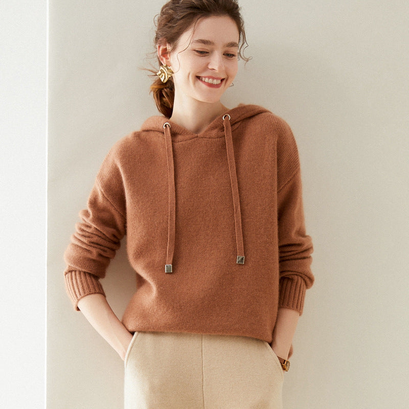 Cashmere Hoodie Women's Thick Sweater for Women Long Sleeve Loose Cashmere Sweater