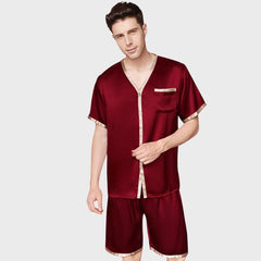 100% Silk Short Sleeve Luxury Short Silk Pajama Set for Men