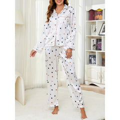 100% Mulberry Silk Printed Love Heart Ladies Silk Pajamas Set For Women