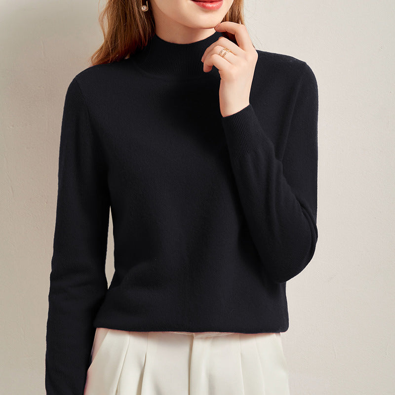 Half Turtleneck Solid Color Slim Casual Versatile Knitted Long-sleeved Cashmere Sweater for Women