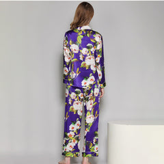 100% Mulberry Silk Flower Printed Silk Pajamas Set For Women