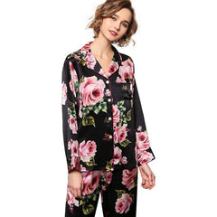 Rose Floral Silk Pajama Set two piece Silk Pajamas for Women