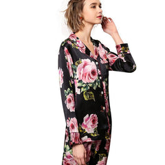 Rose Floral Silk Pajama Set two piece Silk Pajamas for Women