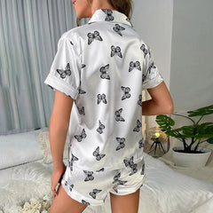 100% Mulberry Silk Luxury Butterfly Short Silk Pajamas Set Sleepwear For Women