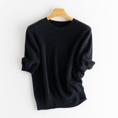 Women's Pure Cashmere Round Neck Solid Color Half-sleeve Pullover Sweater Short Knitted