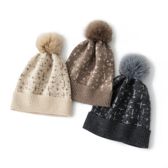 Cashmere Hat Women's Warm Hat Knitted Cashmere Hat with Fur Pom