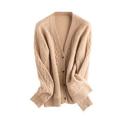 Women's Cable Pure Cashmere Twist Knitted Jacket Sweater Cardigan