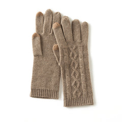 100% Pure Cashmere Knitted Soft Ribbed Cuffs Touchscreen Compatible Winter Gloves