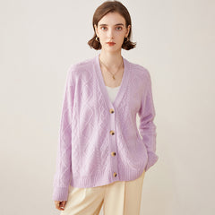 Women's Thickened Cardigan Cable Pure Cashmere Cardigan Twist Knitted Jacket Sweater