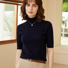 Pile Collar Solid Color Thin Quarter-sleeve Slim Fit Cashmere Knitted Half-sleeve for Women