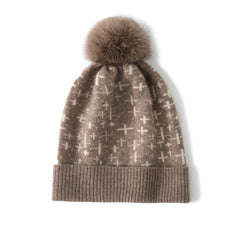 Cashmere Hat Women's Warm Hat Knitted Cashmere Hat with Fur Pom