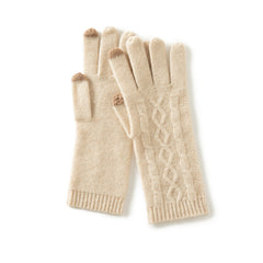 100% Pure Cashmere Knitted Soft Ribbed Cuffs Touchscreen Compatible Winter Gloves