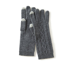 100% Pure Cashmere Knitted Soft Ribbed Cuffs Touchscreen Compatible Winter Gloves