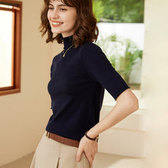 Pile Collar Solid Color Thin Quarter-sleeve Slim Fit Cashmere Knitted Half-sleeve for Women