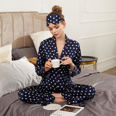 Classic Dot Long Sleeves Mulberry Silk Sleepwear Silk Pajama Set For Women