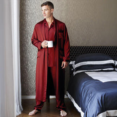 Men's Silk Long Pajamas Set Luxury Silk Pajamas Robe Set