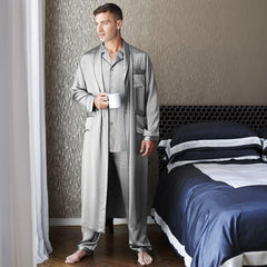 Men's Silk Long Pajamas Set Luxury Silk Pajamas Robe Set