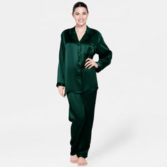 Classic Pure Silk Button Up Pajamas Set for Women