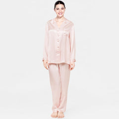 Classic Pure Silk Button Up Pajamas Set for Women