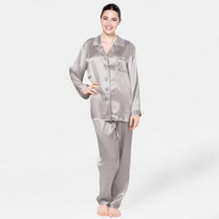 Classic Pure Silk Button Up Pajamas Set for Women