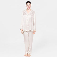 Classic Pure Silk Button Up Pajamas Set for Women