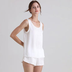 Classic Short Silk Pajamas Set Sleeveless Women Silk sleepwear