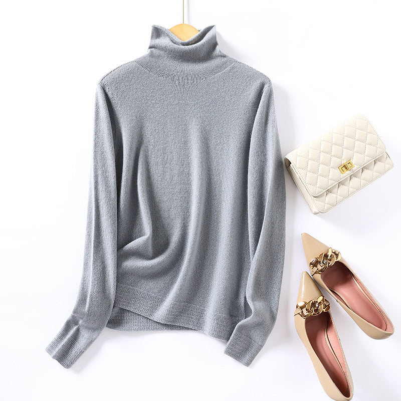 Women's Pile Collar Short Loose Pullover Sweater Thin Knitted Bottoming Sweater