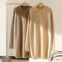 Mid-length POLO Collar Thickened Long-sleeved Pullover Sweater Cashmere